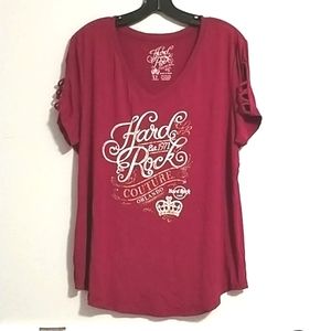 Hard Rock Cafe T-shirt Ladies Couture Lattice Burgundy Orlando XL